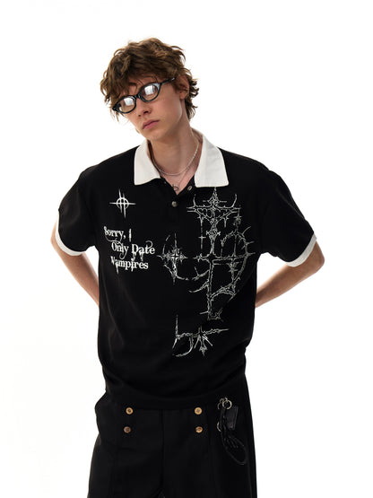 【25s Aug.】Gothic Print Polo Waffle Knit Short Sleeve