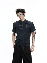 Distressed Rib Texture Henley Tee