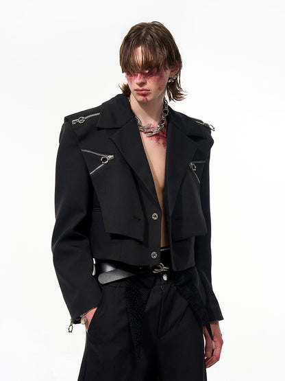【25s Apr.】Fake Two-piece Zippered Short Suit