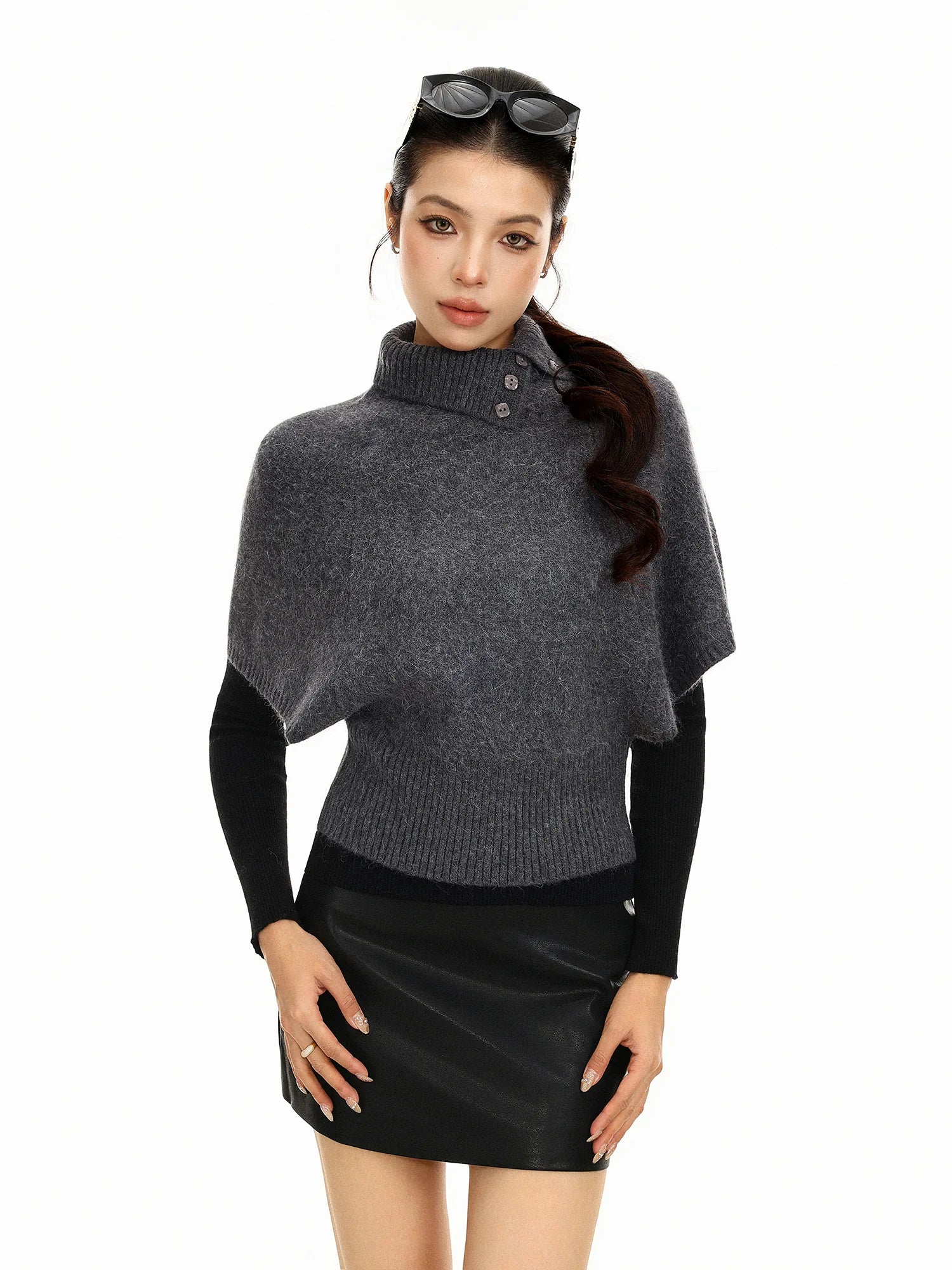 Rabbit Fur Collar Batwing Sweater