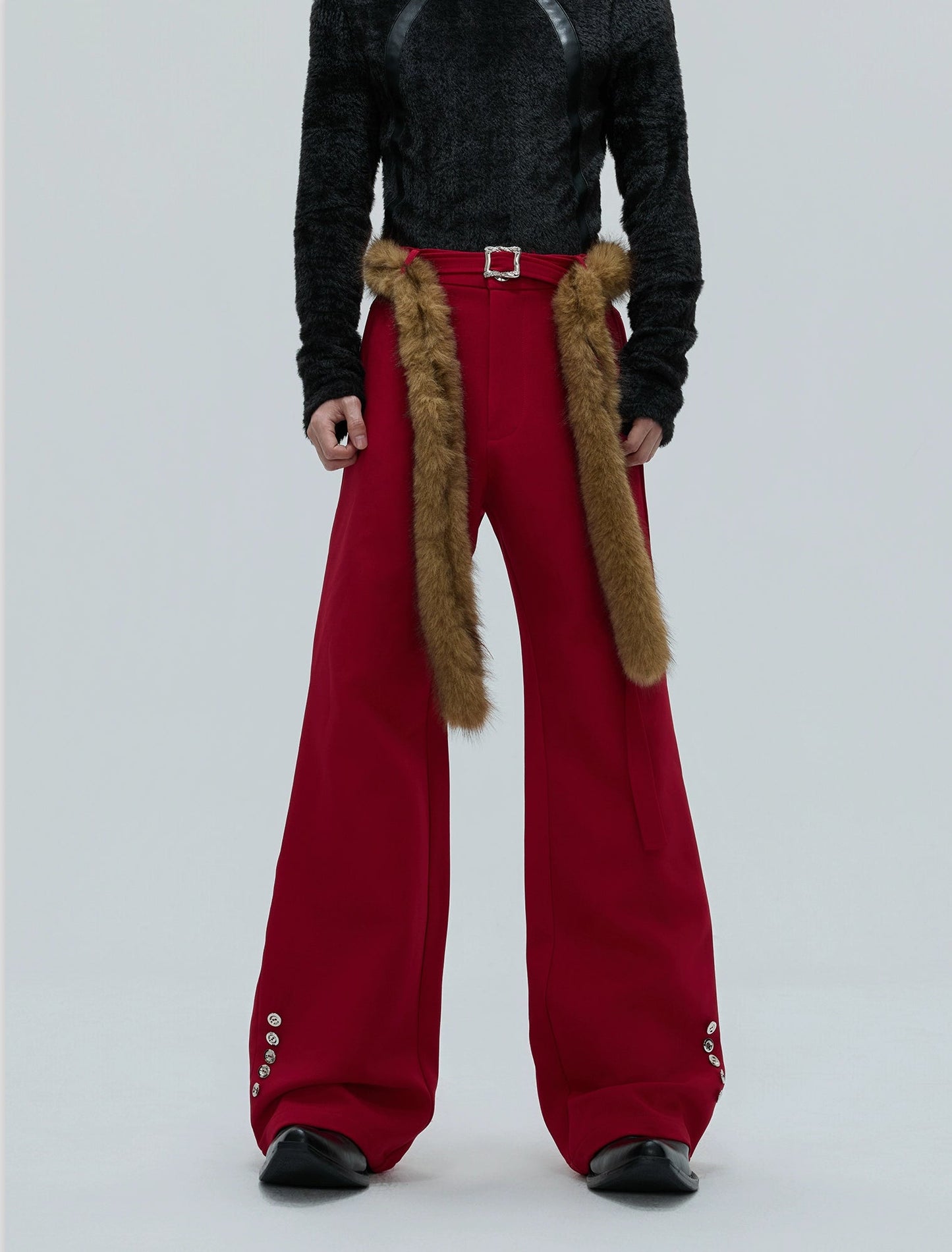 【25s Nov.】Furry Ribbon Metal Button Trousers