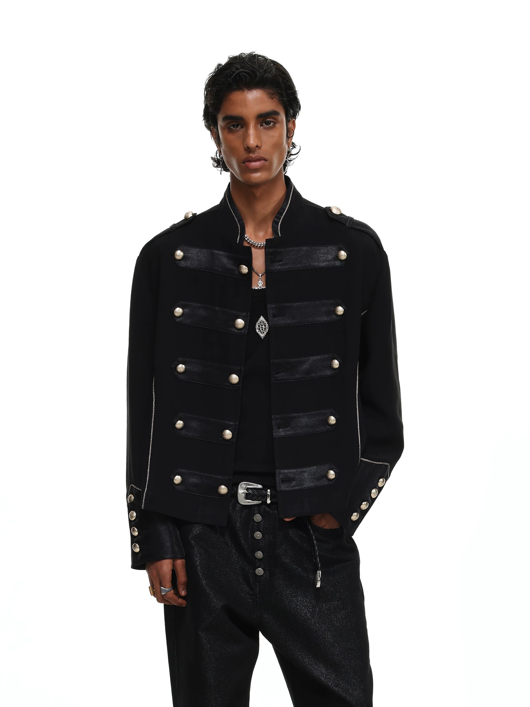 【26s May】Napoleonic Stand Collar Metal Button Lightweight Shirt Jacket