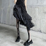 Rose Hollow Mesh Black Stockings