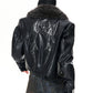 Crocodile Fur Collar Short Leather Jacket