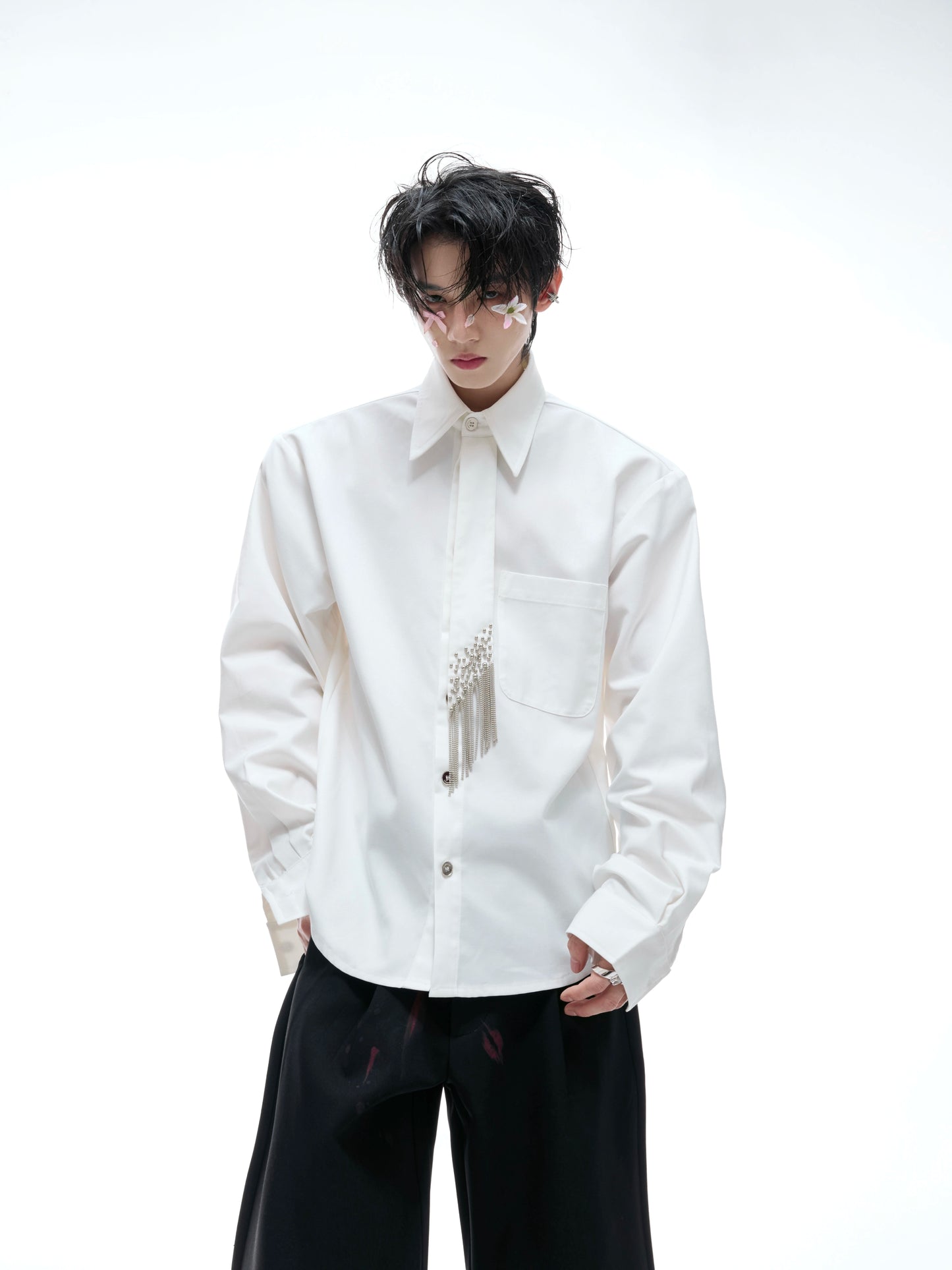 【25s Aug.】Tie-stitched Shoulder-padded Shirt