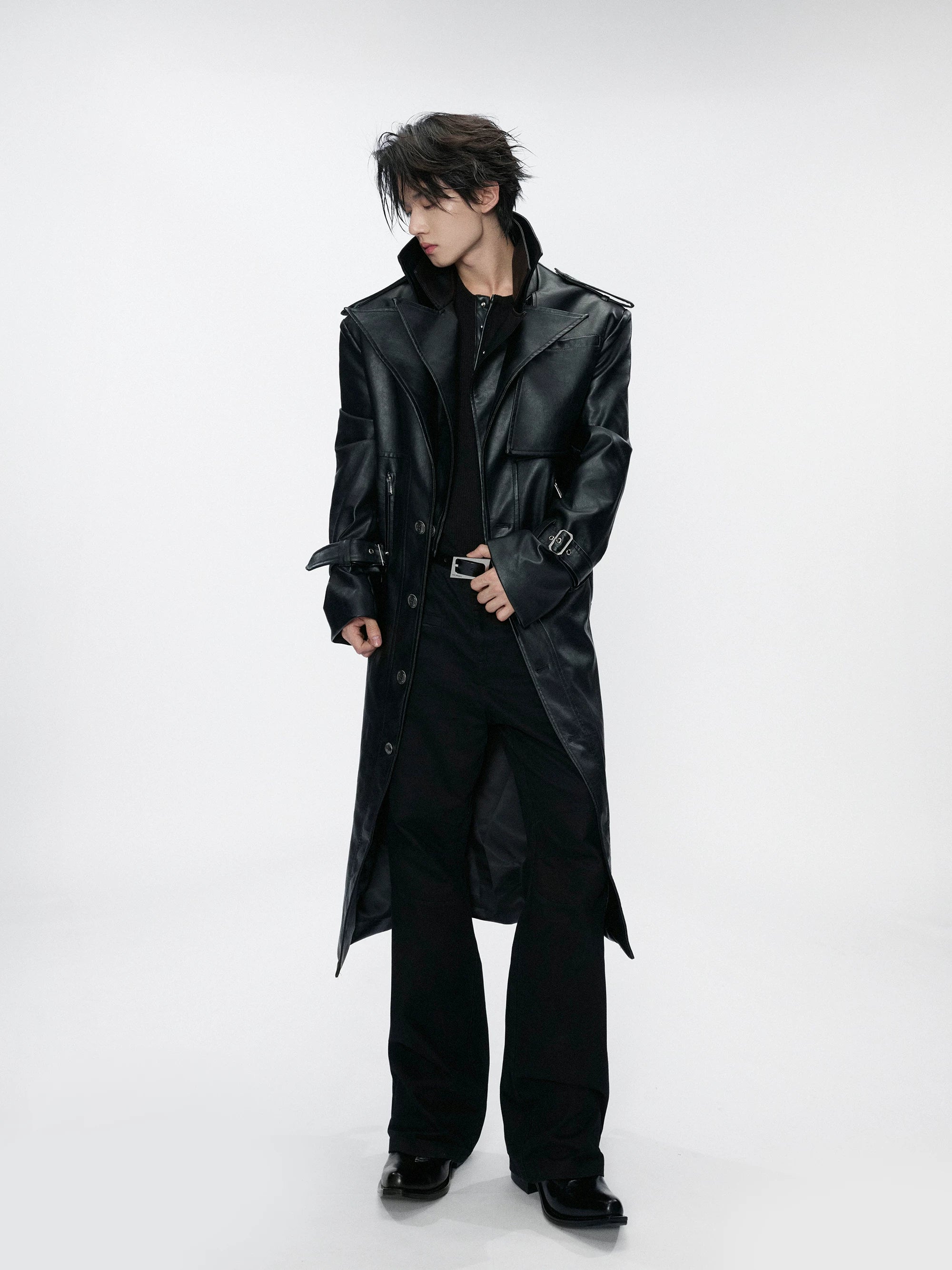 Multi-Form Layered Leather Trench Coat