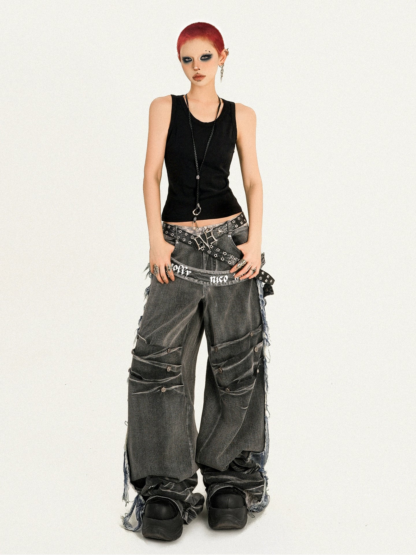 【25s Oct.】Punk Heavy-duty Raw-edge Washed Distressed Jeans