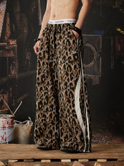 Leopard Panel Curved Wide-Leg Pants