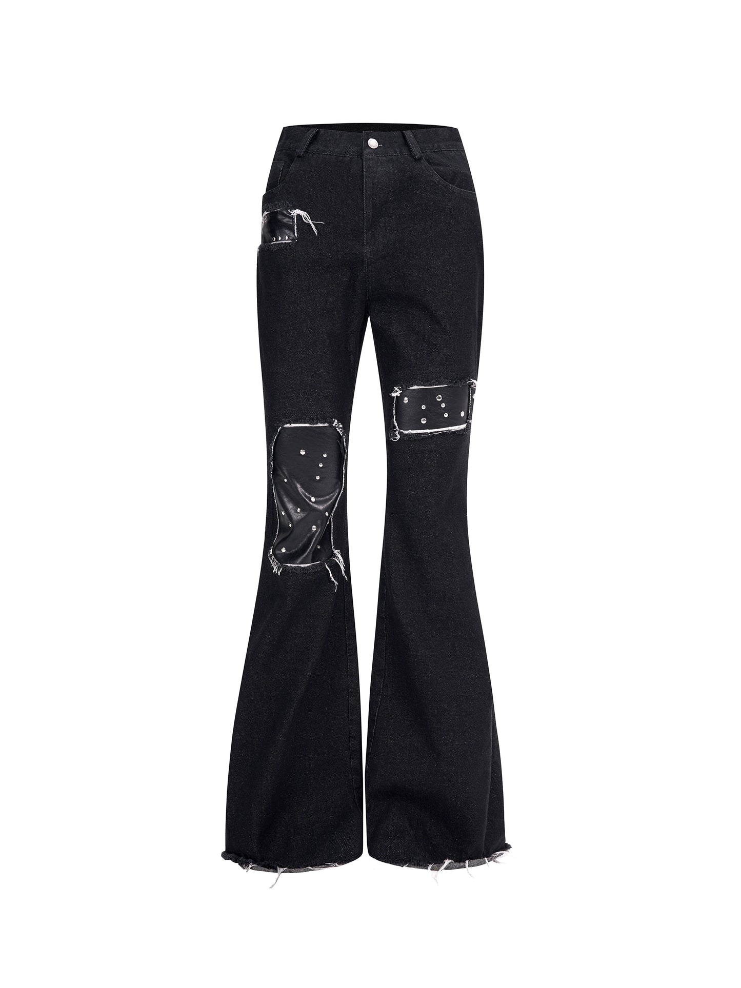 【25s Oct.】Raw-edge Fringed Leather Bootcut Jeans
