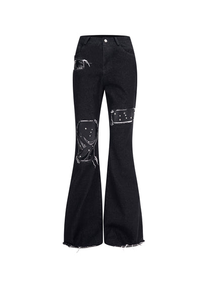 【25s Oct.】Raw-edge Fringed Leather Bootcut Jeans