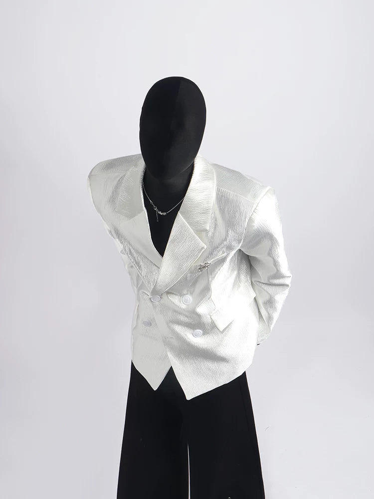 【26s Apr.】Pleated Double-Breasted White Blazer