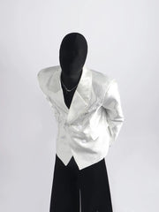 【26s Apr.】Pleated Double-Breasted White Blazer