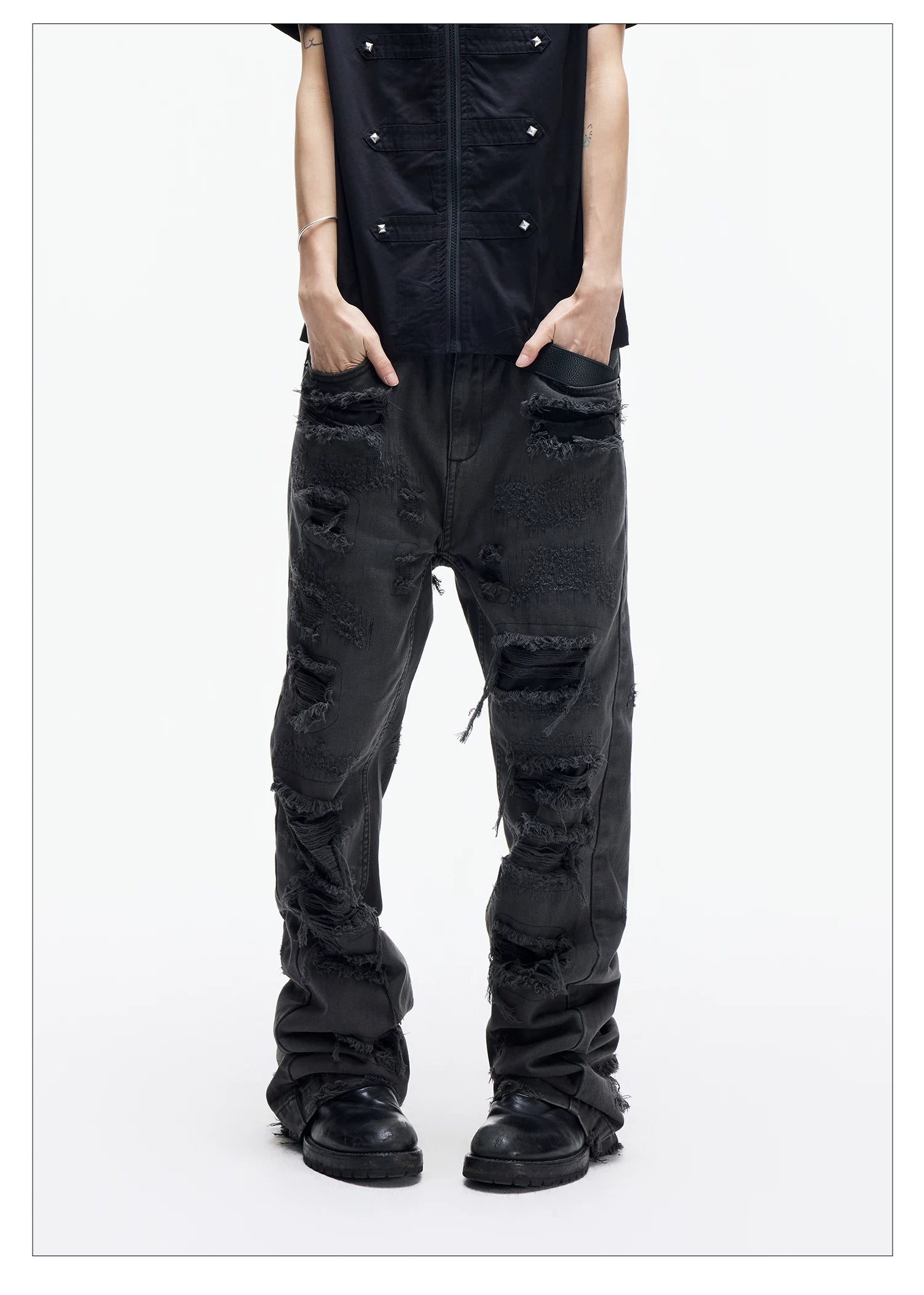 Distressed Raw Hem Slim Straight Jeans