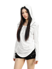 【26s Feb.】Studded Hooded Long-Sleeve Waist-Fit Top