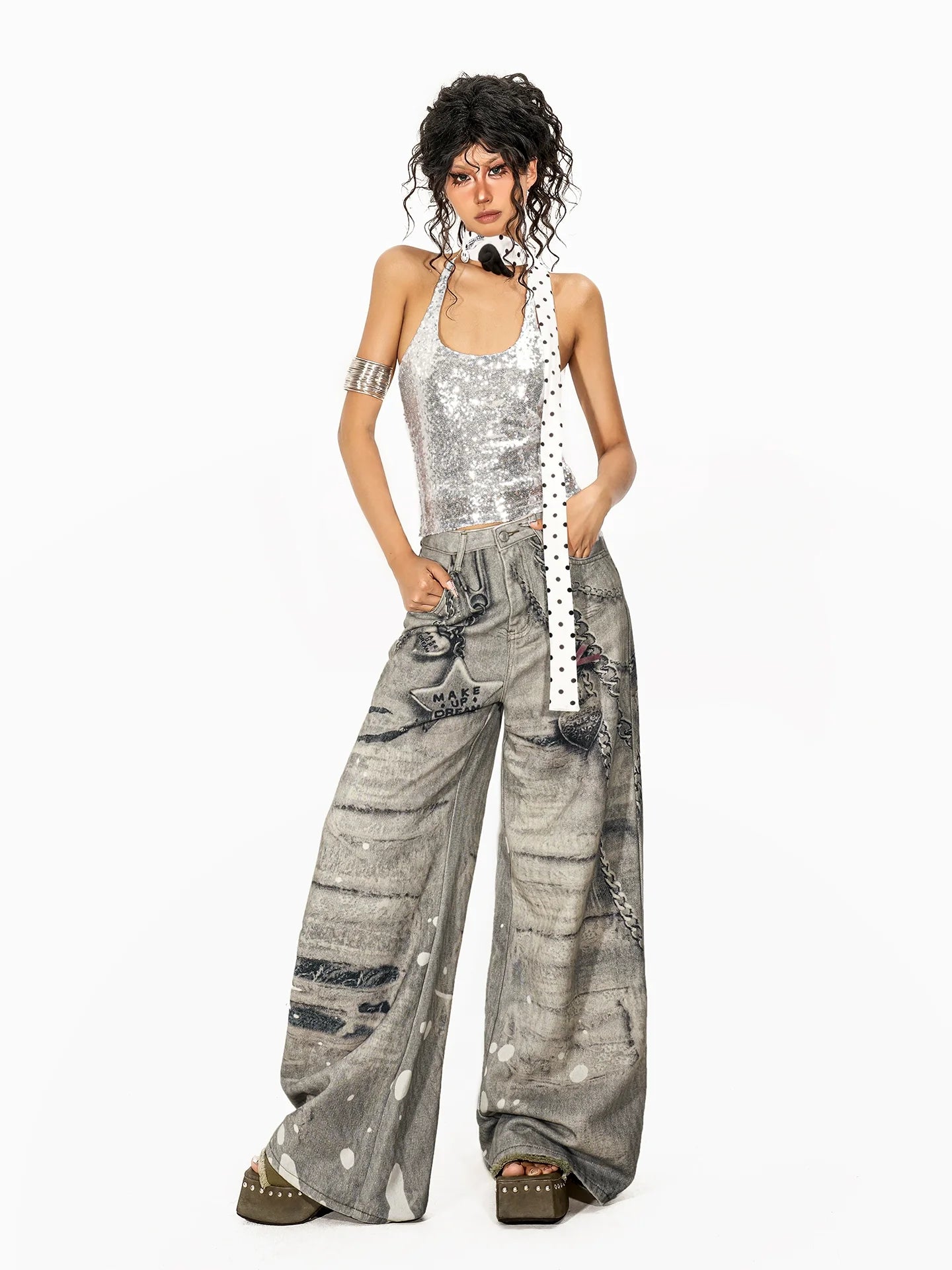 【25s Aug.】Heavily Detailed Chain Digital Print Jeans