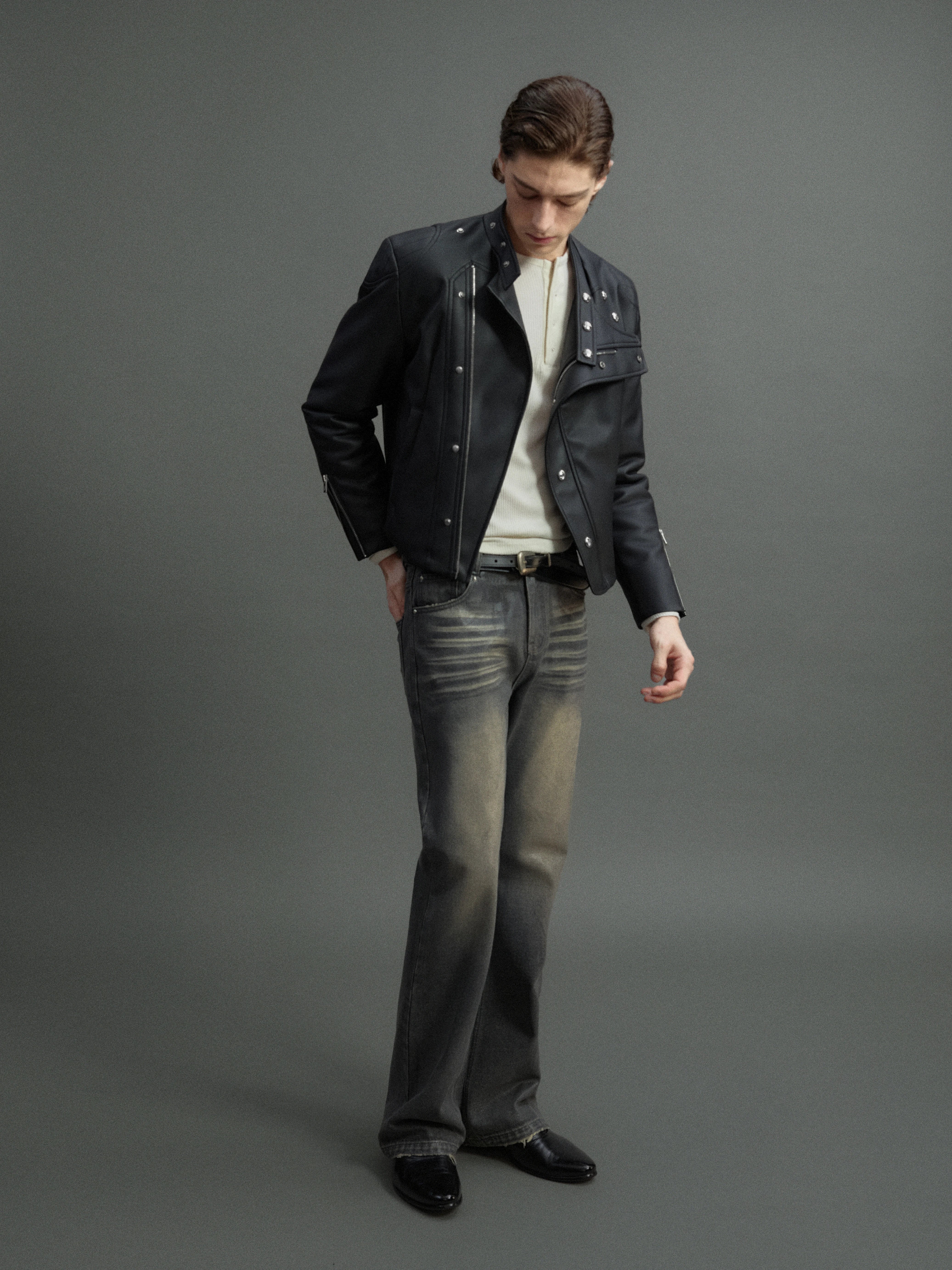 Slim Asymmetric Zip Faux Fur Jacket