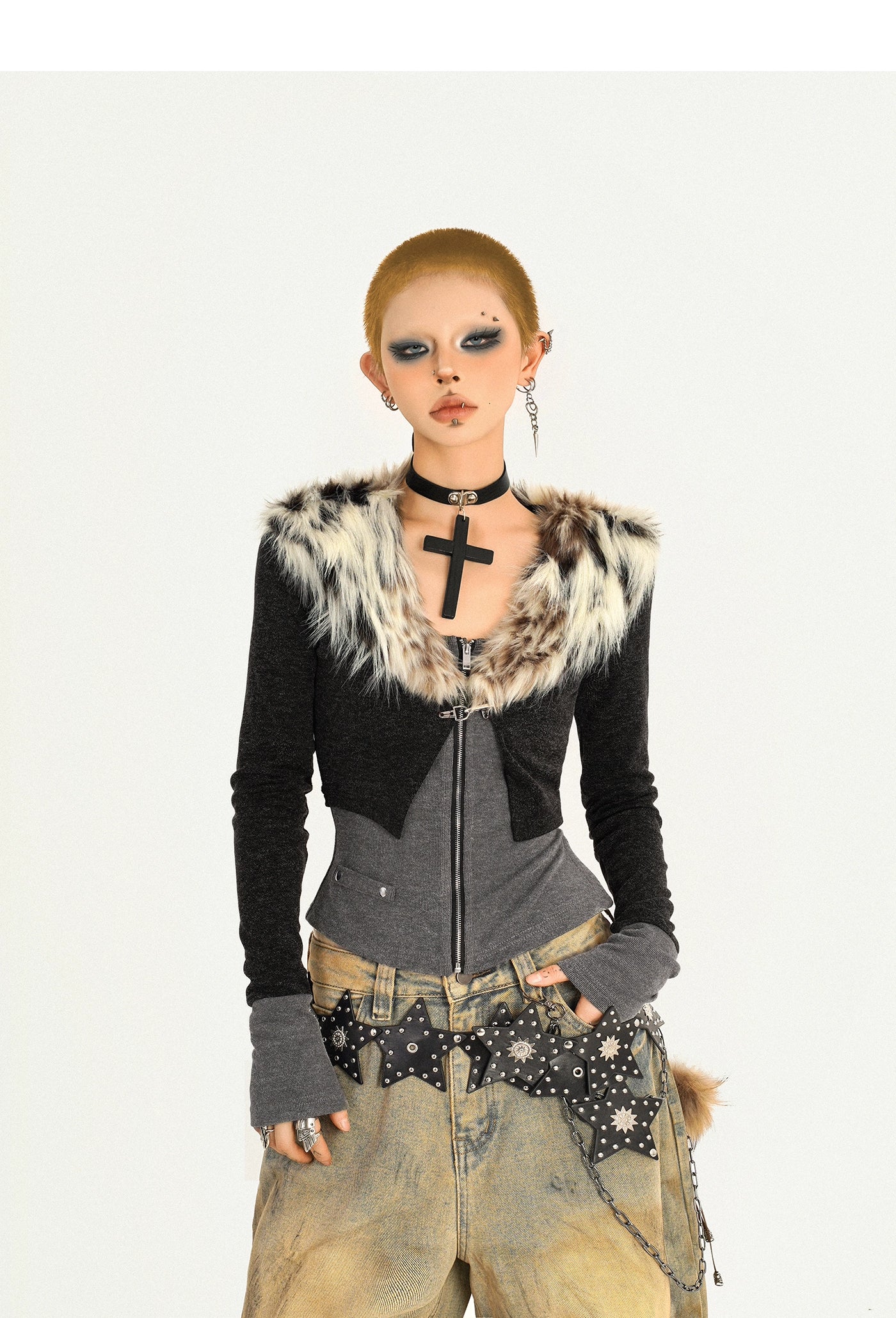 【25s Oct.】Hot Girl Leopard Print Fur Collar Knit Cardigan