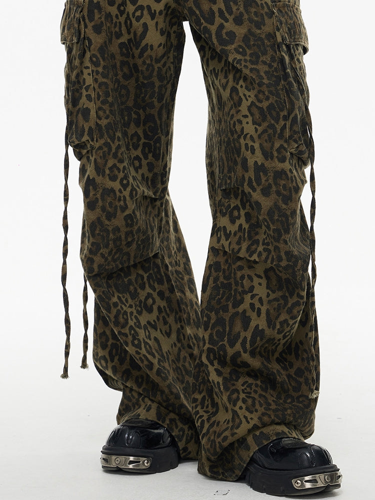 【25s Mar.】Vintage Multi-Pocket Loose Leopard Print Straight Pants