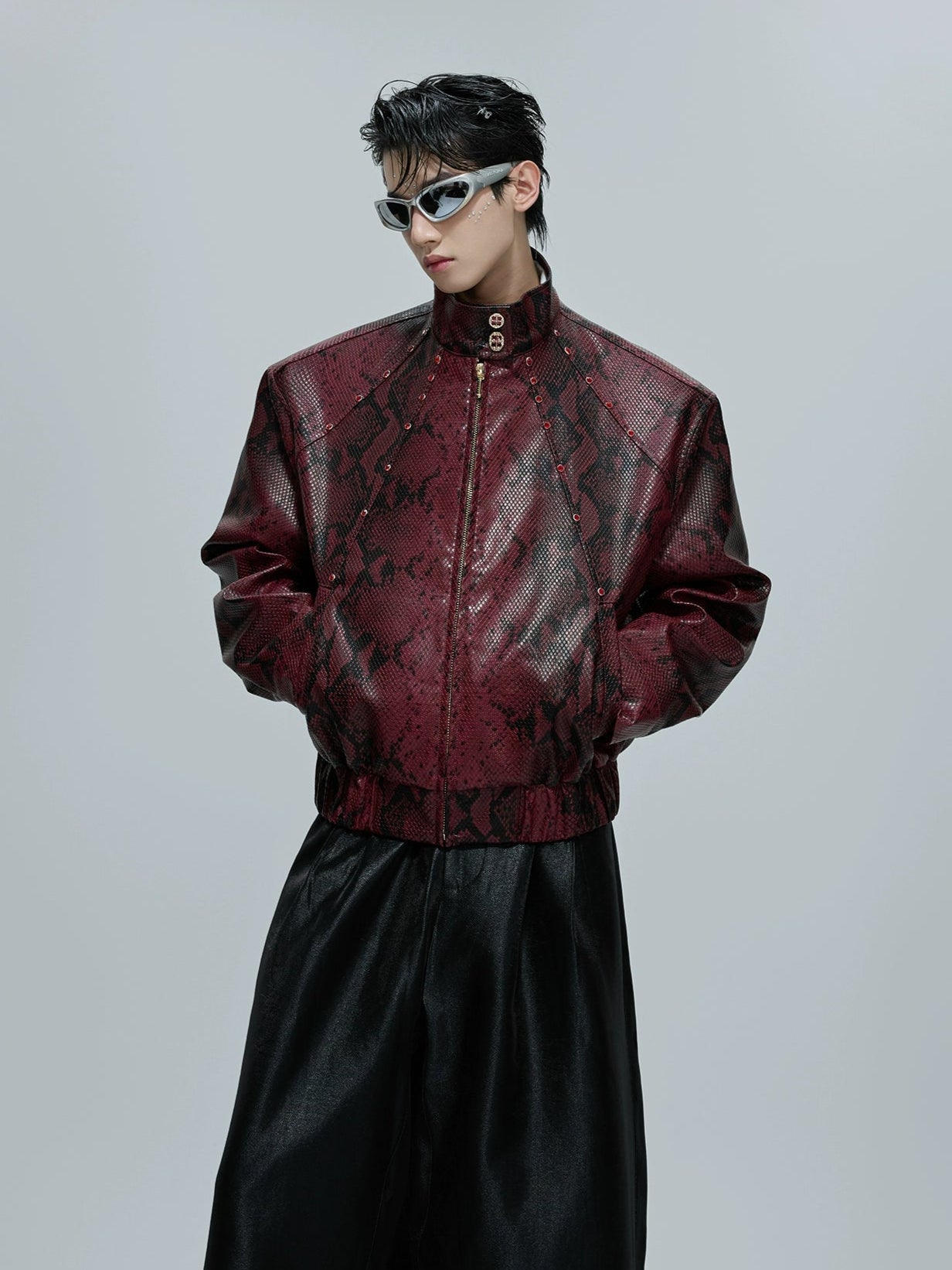 Python Textured Leather Fashion Jacket