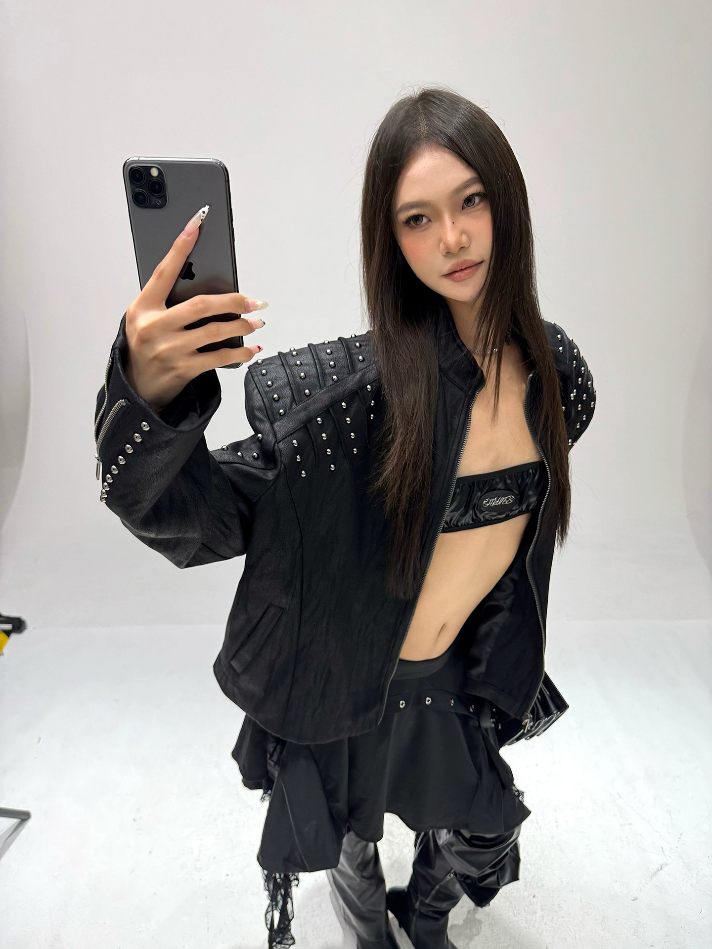 【25s Sep.】Studded Armor Oversized Stand Collar Jacket