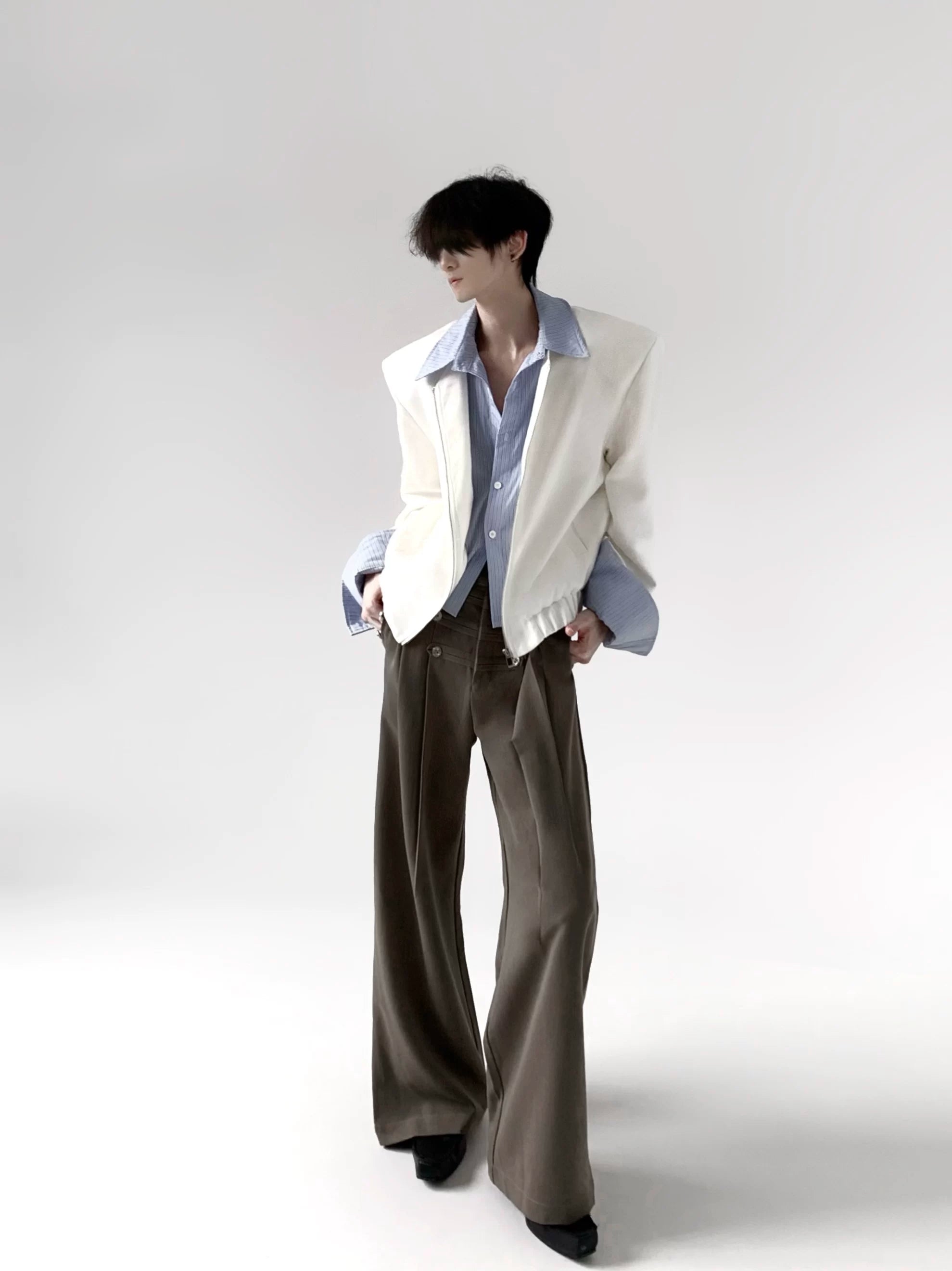 Striped Layered Padded Shoulder Jacket