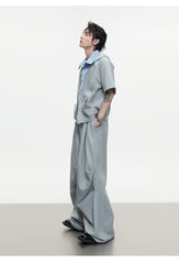 【25s Jul.】Stitching Contrast Color Hooded Short Sleeve Shirt / pants