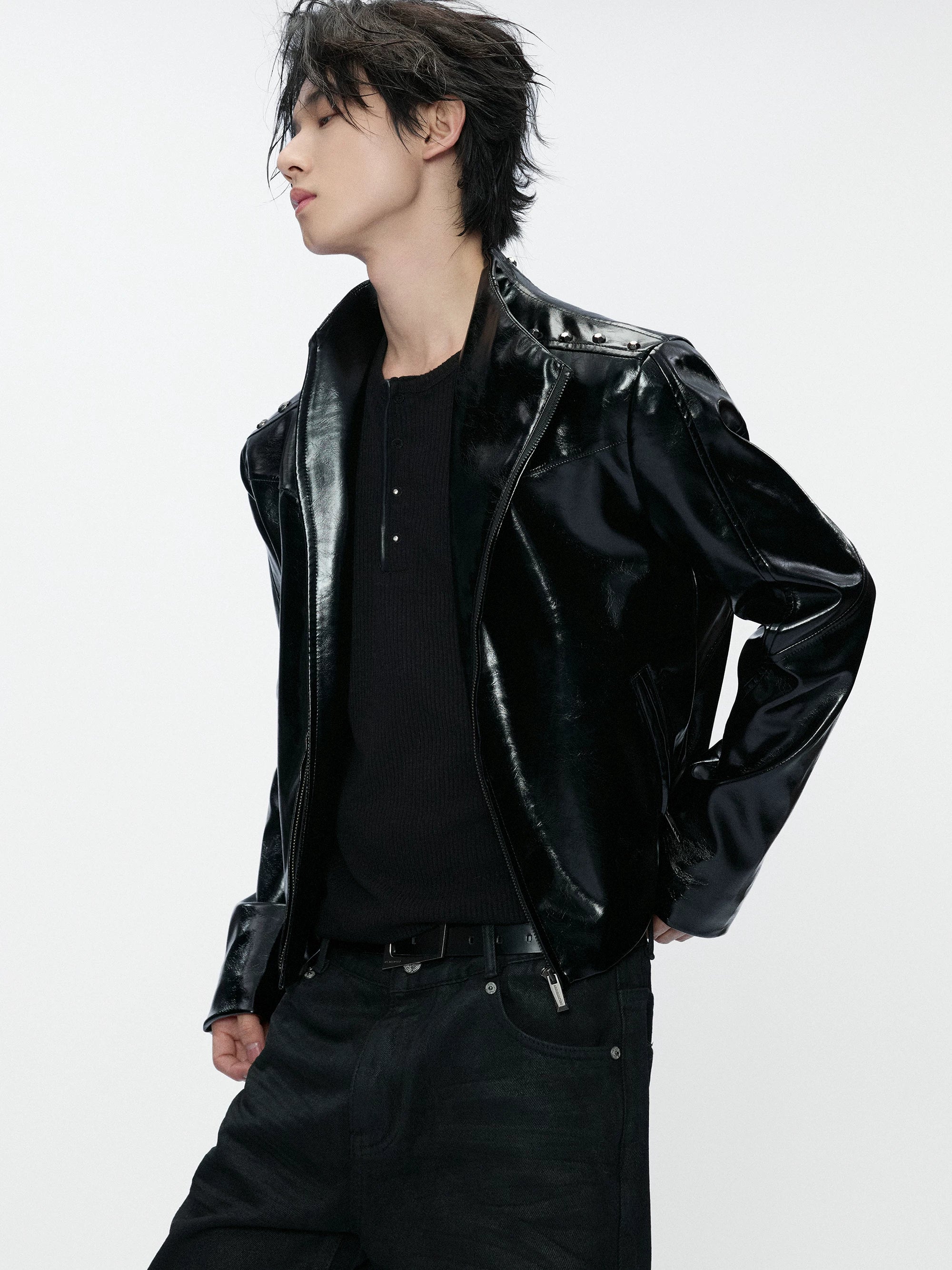 Glossy Crocodile Slim Moto Jacket