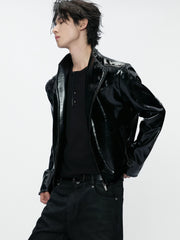 Glossy Crocodile Slim Moto Jacket