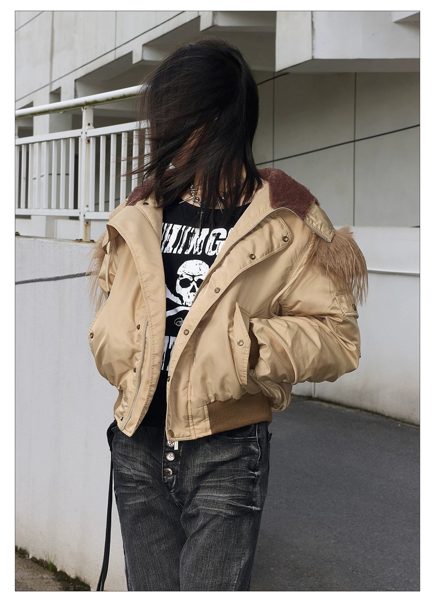 Shibuya MA-1 Fur Collar Bomber Jacket