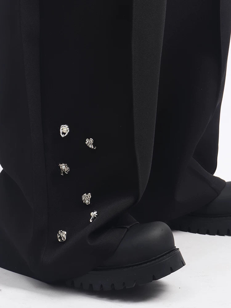 【26s May.】Metal Detail Patchwork Wide-Leg Black Pants