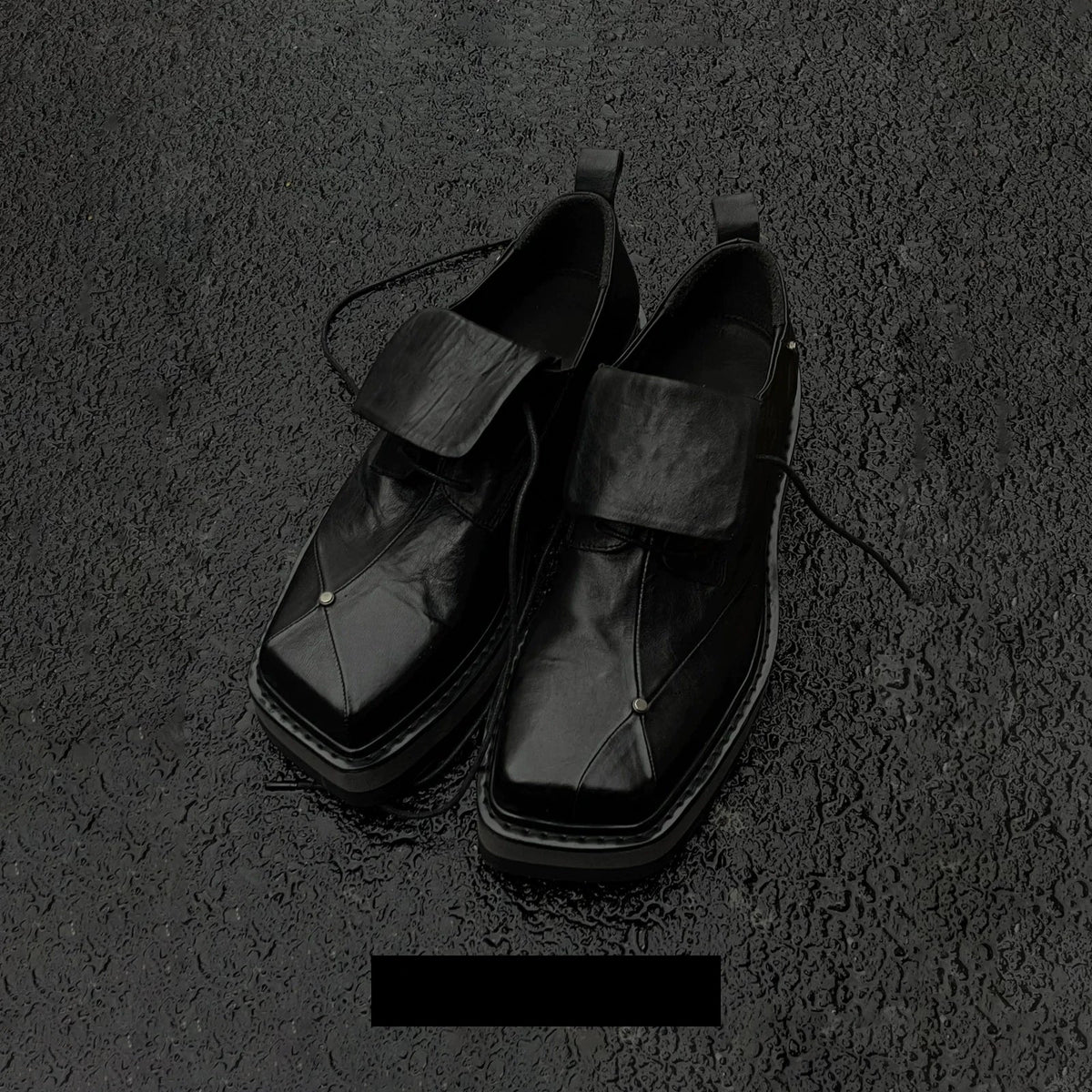 Dark Chunky Square-Toe Derby Mule Shoes