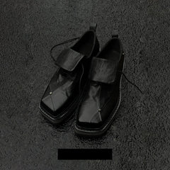 Dark Chunky Square-Toe Derby Mule Shoes