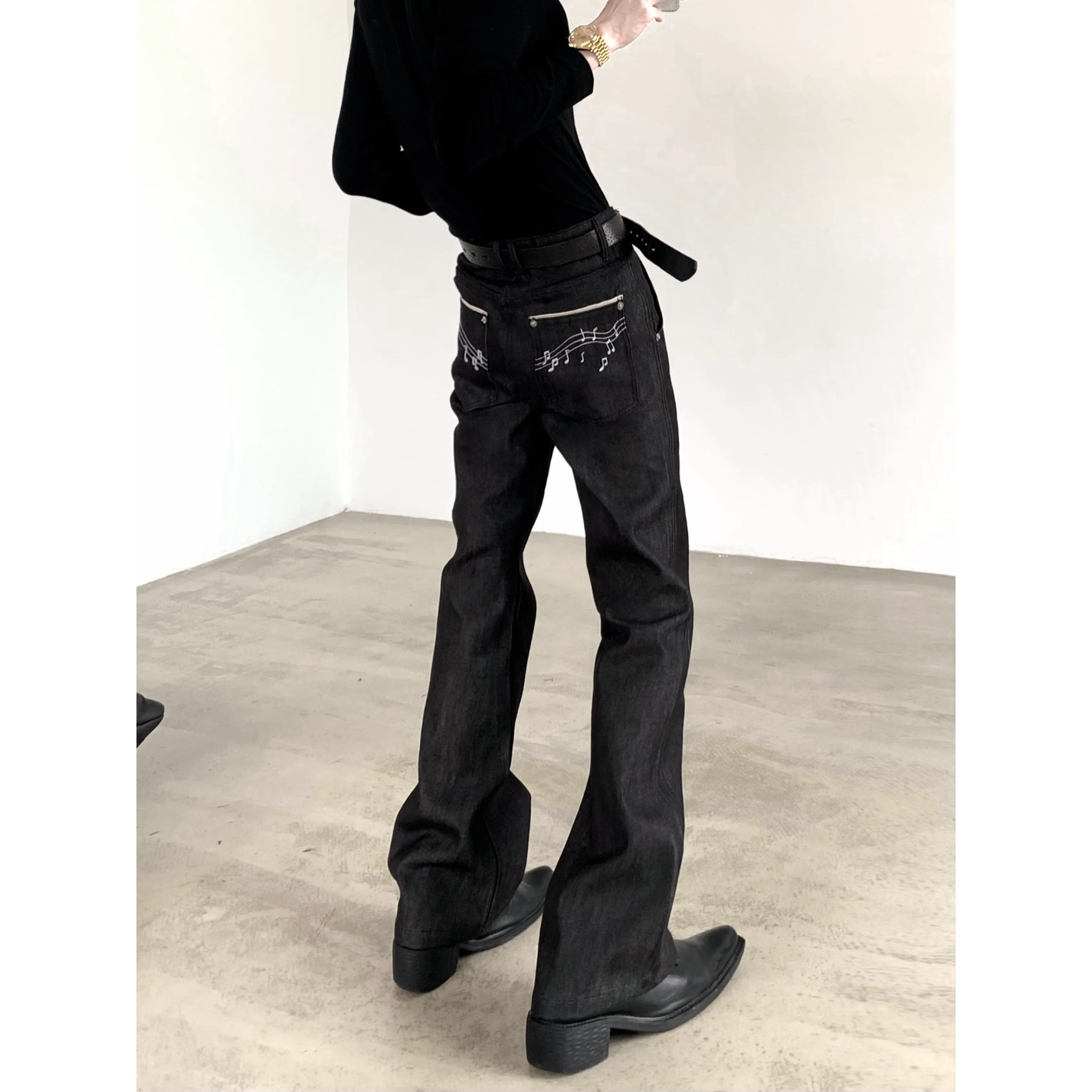 Music Note Raw Denim Flared Jeans