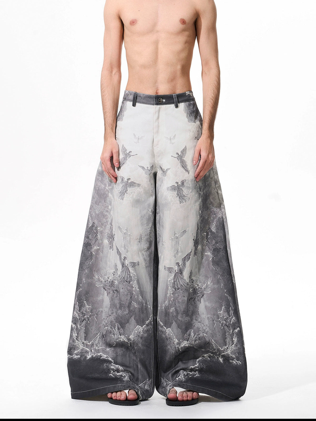 3D Printed Street Low-Rise Wide-Leg Jeans