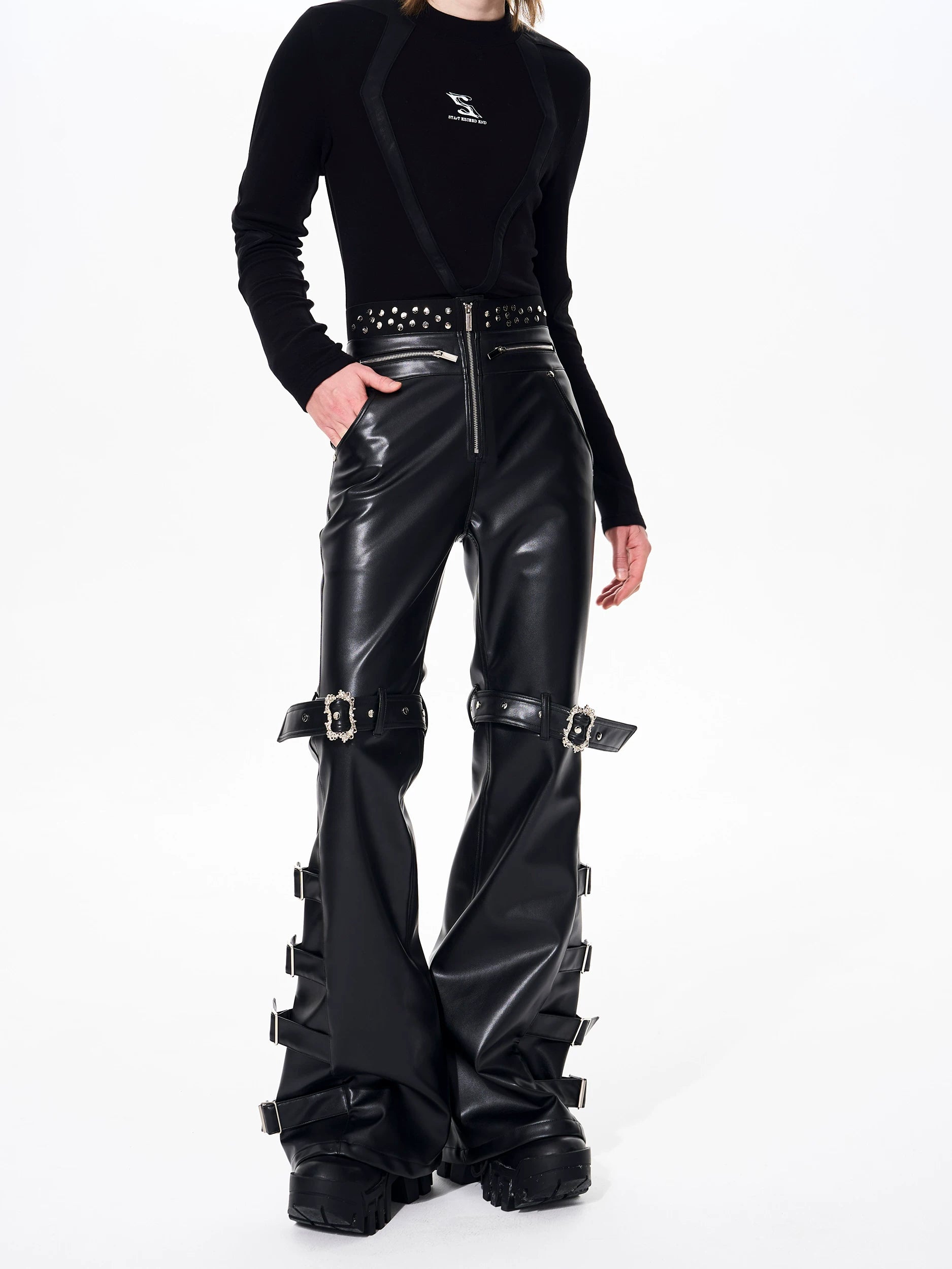 【26s Feb.】Strap Buckle Flared Leather Pants