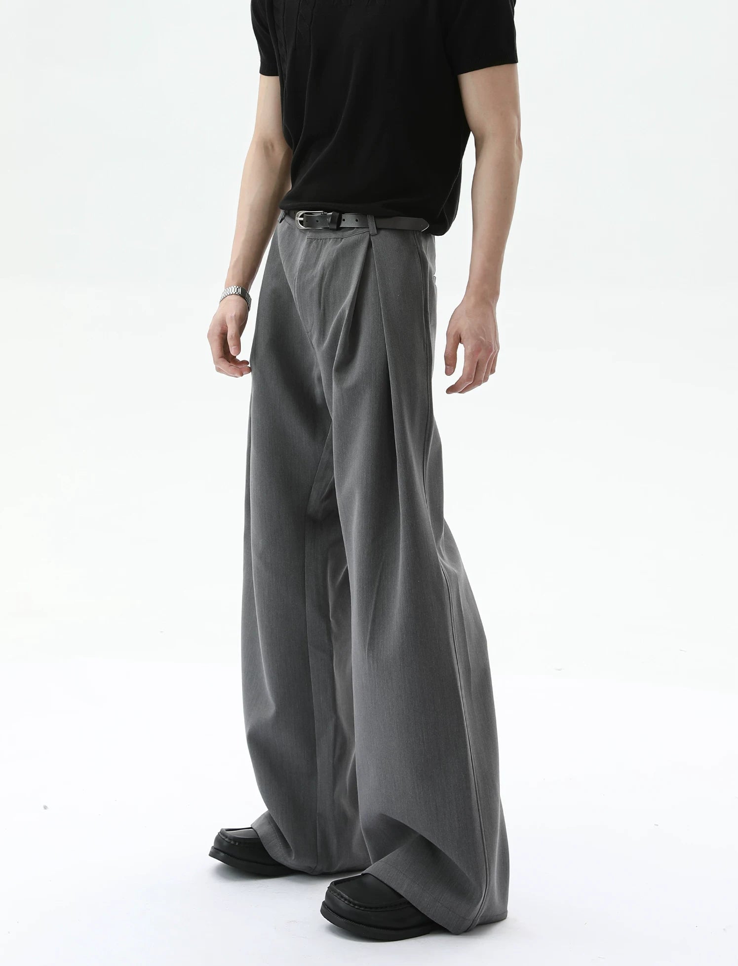 【26s Jan.】Sculpted A-Line Double-Pleat Curved Suit Trousers
