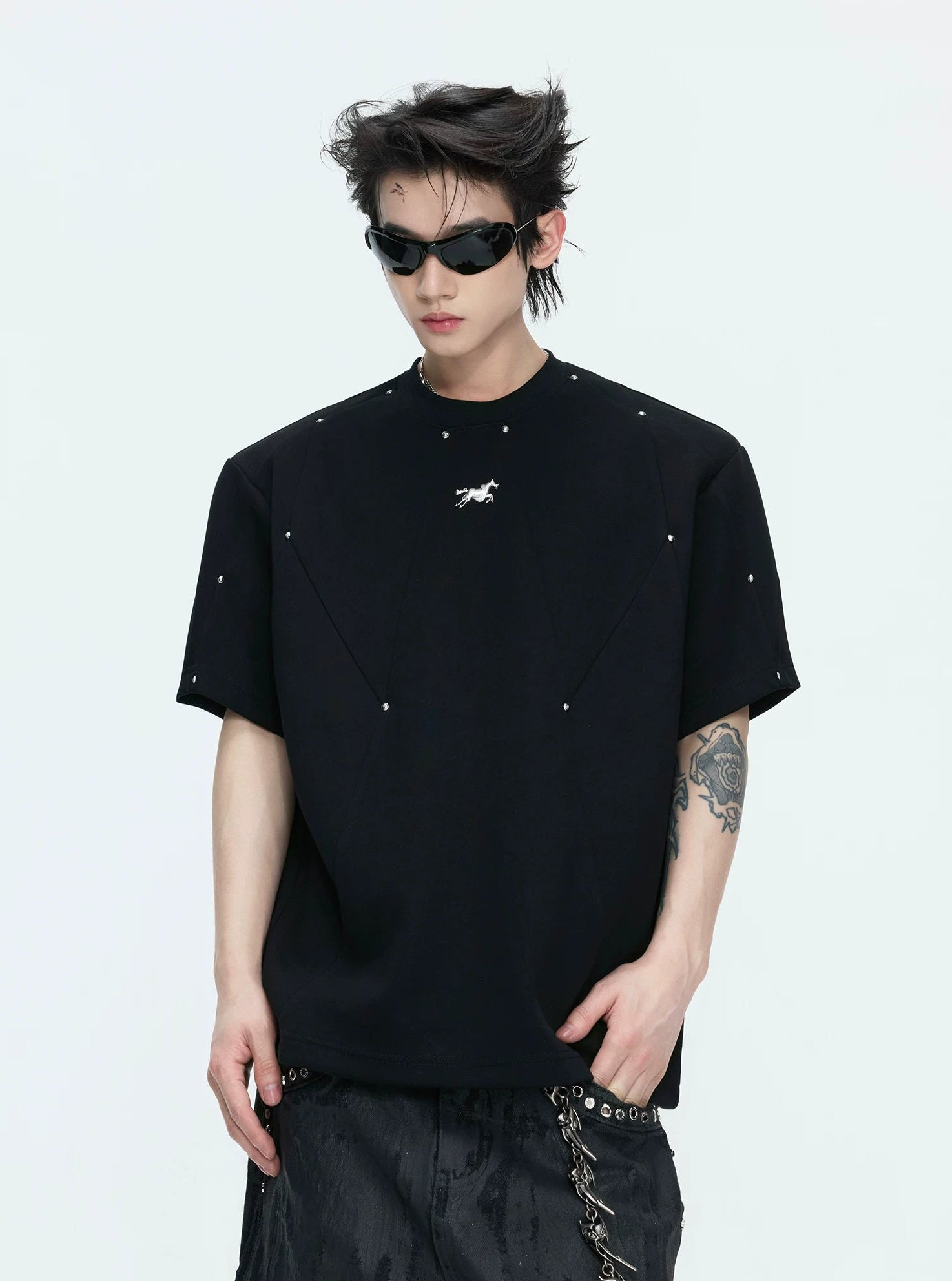 【26s May】Studded Deconstructed Boxy Shoulder Tee