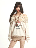 【25s Sep.】Vintage Off-the-shoulder Fur Collar Sweatshirt