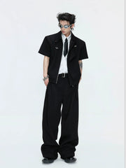 【26s May】Asymmetric Layered Cropped Shoulder Jacket Set