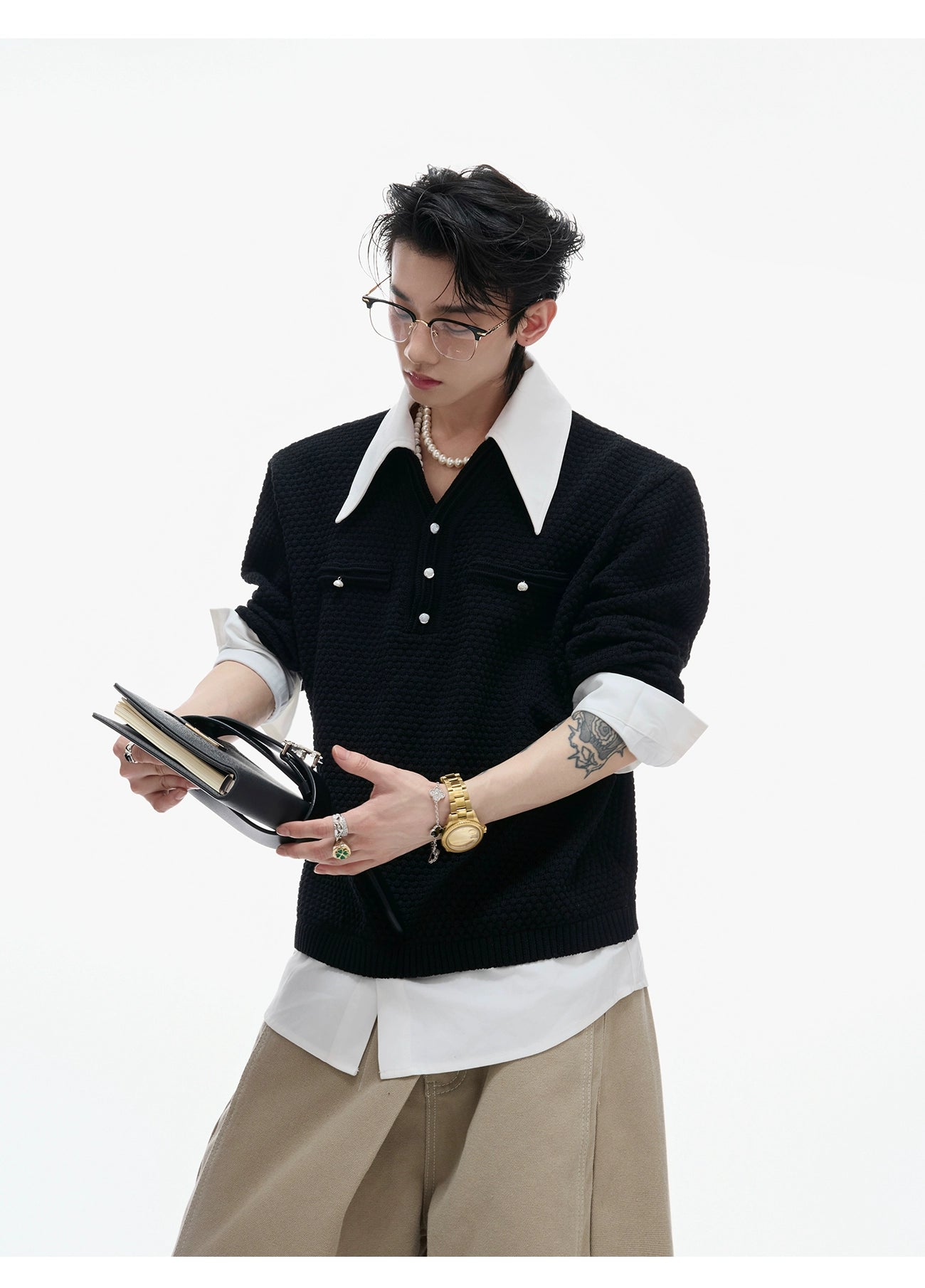 【25s Sep.】Textured Mock Two-piece Shirt Stitching Sweater