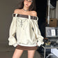 【25s Sep.】Belt with Off-shoulder Lazy Style Sweatshirt