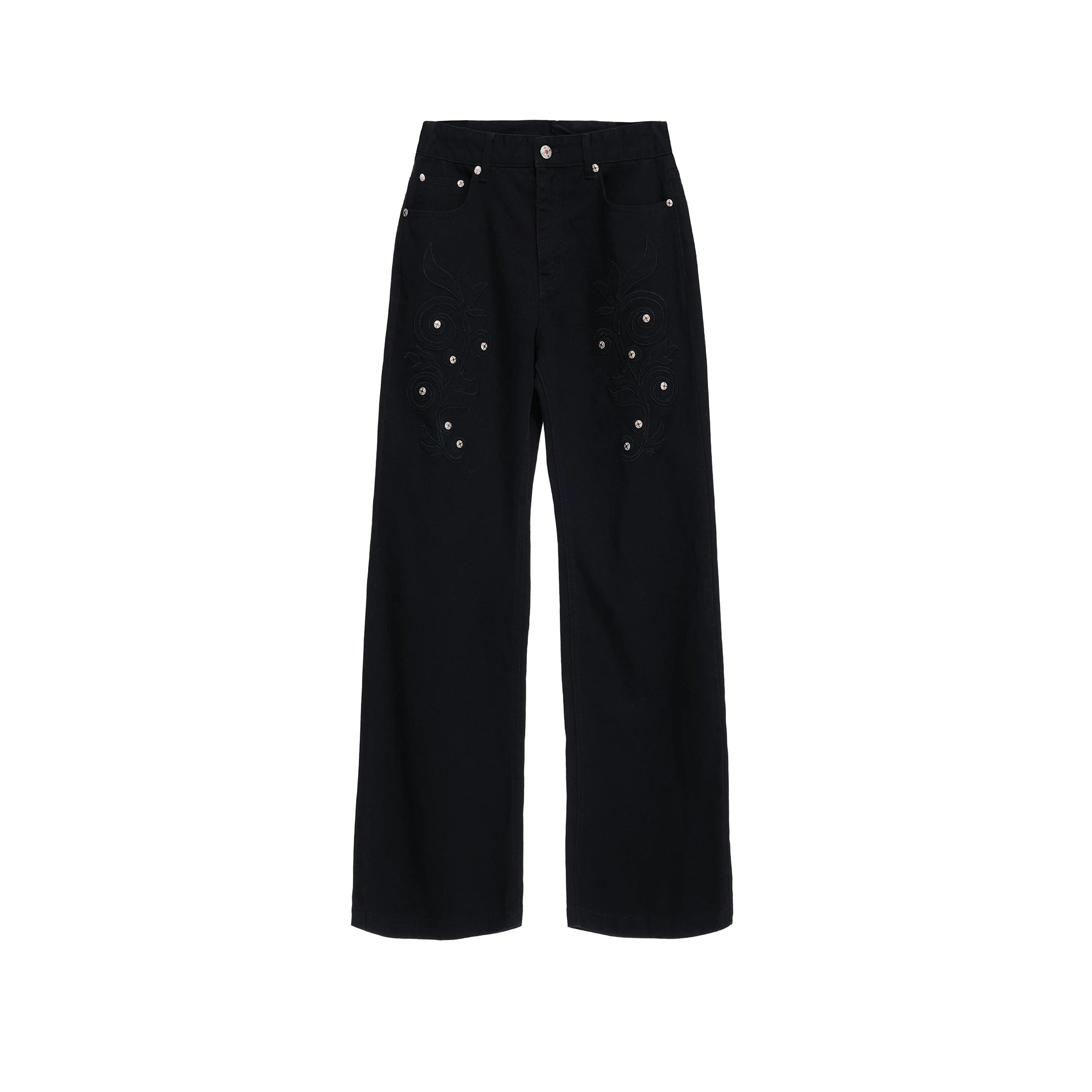Rose Embroidered White Flared Jeans