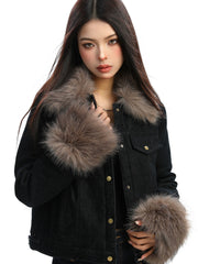 【25s Dec.】Fur-trimmed Denim Cotton Jacket
