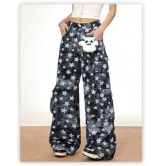 【26s May】Star Patch Distressed Camo Straight Denim Pants