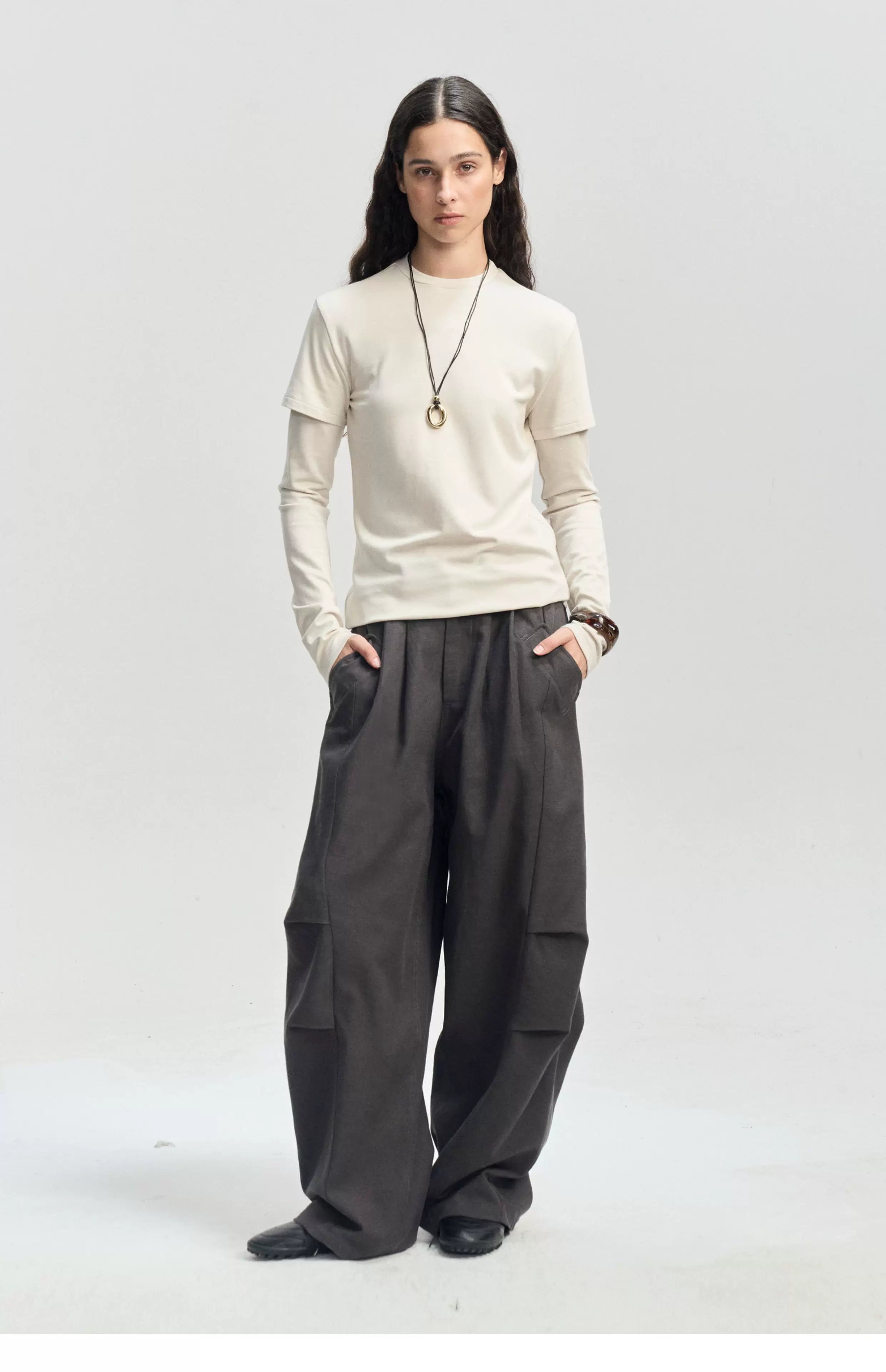 Pleated Wide-Leg Parachute Pants