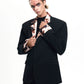 【25s Aug.】Structured Black Blazer with Cow Print Layer Detail