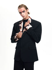 【25s Aug.】Structured Black Blazer with Cow Print Layer Detail