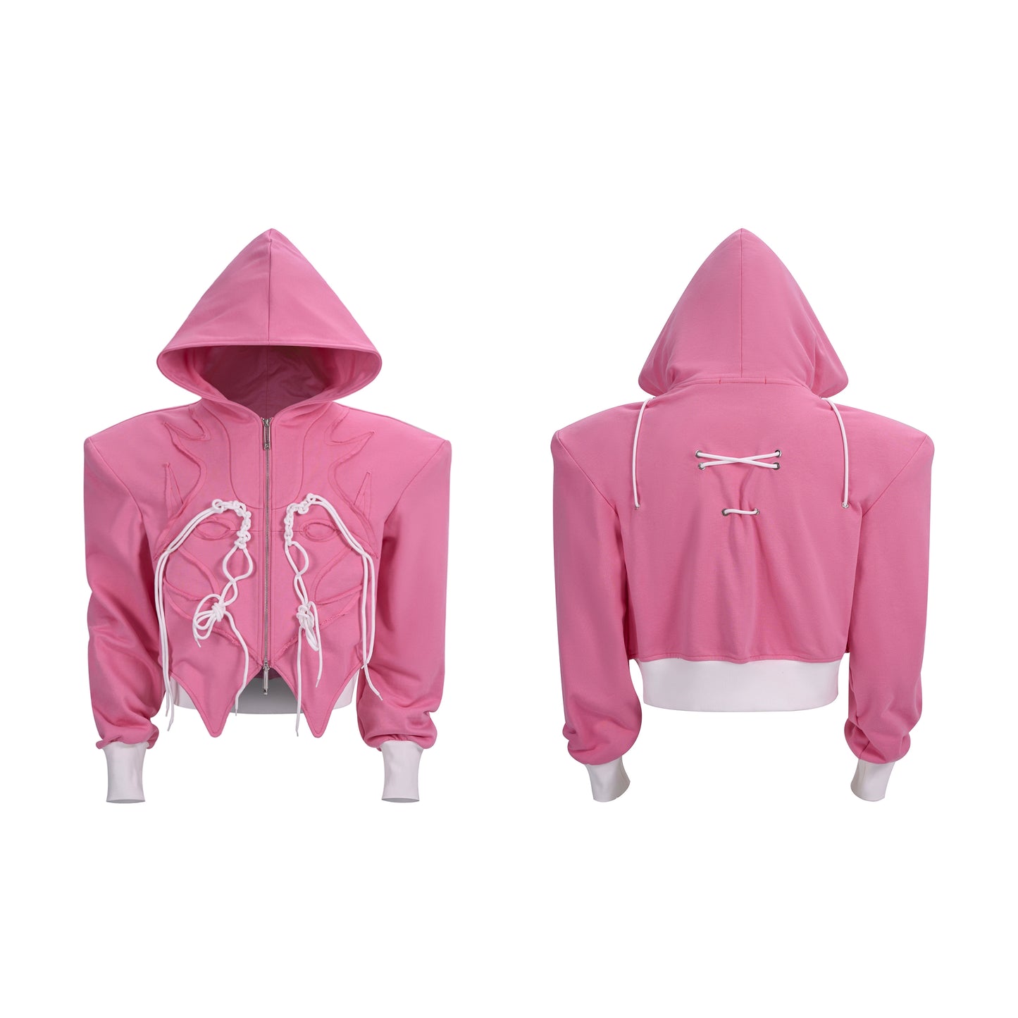 【25s Sep.】Irregular Cropped Zip-Up Hoodie with Shoulder Pads
