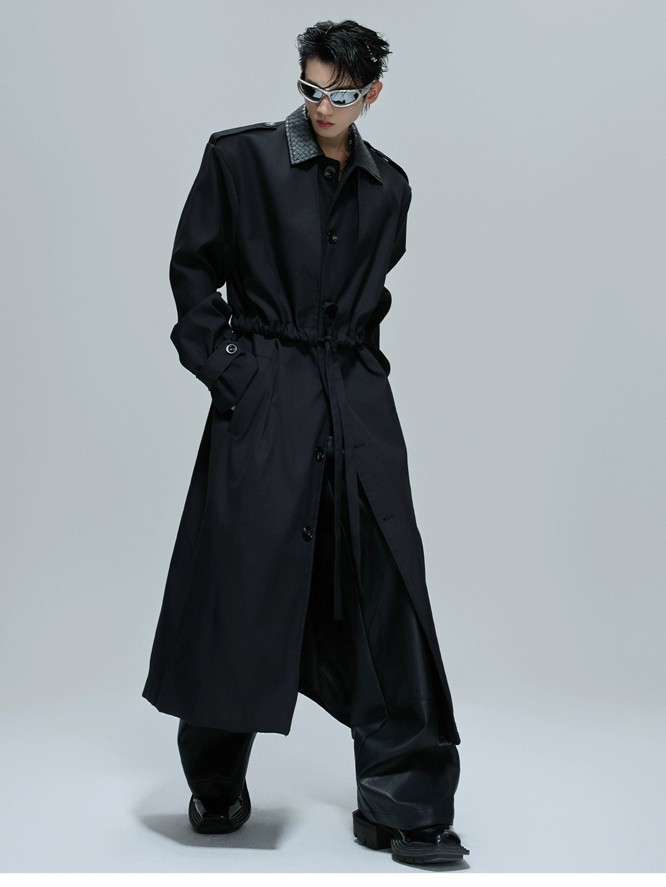 【25s Nov.】Long Patchwork Leather Casual Trench Coat