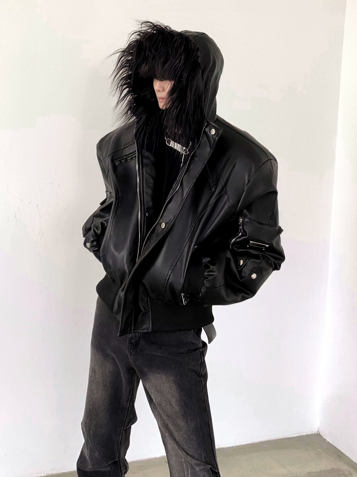 【25s Sep.】Punk Mountain Eagle Large Fur Collar Jacket
